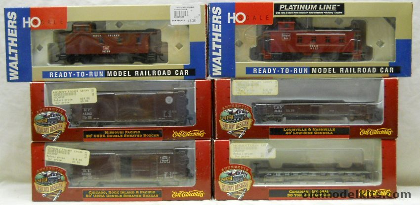 ESCI 1/87 High Detail Issues 1381 Louisville & Nashville 40' Low-Side Gondola / 4373 Missouri Pacific 50' USRA Double Sheeted Boxcar / 4981 Canadian National 50 Ton 40' Flat Car / 3321 Rock Island 50' USRA Double Sheeted Boxcar / Walthers 932-7511 Rock Island 30' 3 plastic model kit